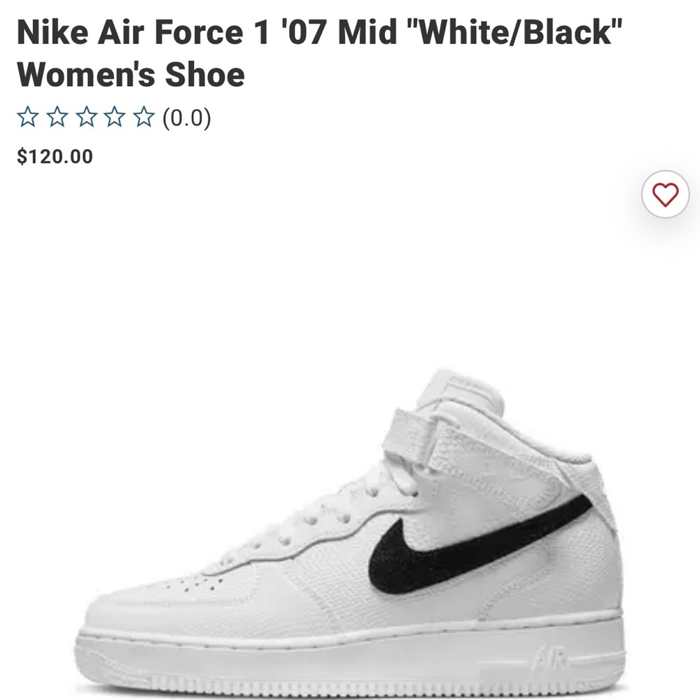 Nike Air Force 1 '07 Mid "White/Black" Women's Shoe size 9.5
